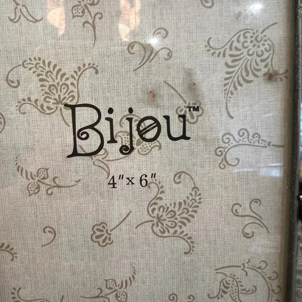Bijou Jewel Embellished Picture Frame Silver Metal 4x6” Photo Wedding Scroll
